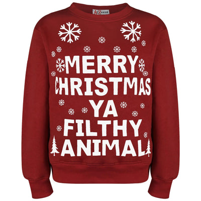 A2Z Adults Christmas Jumper Wine Sweatshirt Ya Filthy Merry Christmas Novelty Pullover Xmas Snowflake Jumpers Gifts For Unisex Mens Womens Size Small, Medium, Large, XL, 2XL, 3XL, 4XL