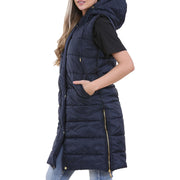 A2Z Ladies Adults Sleeveless Gilet Oversized Hooded Navy Quilted Gilet Padded Long Line Vest Jacket Sleeveless Coat Urban Winter Wear