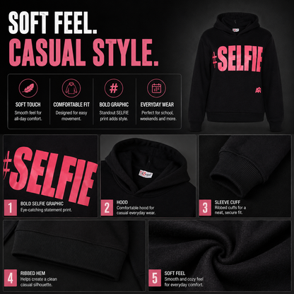 Kids Girls Boys Sweat Shirts Tops #Selfie Hooded Jumpers Hoodies New Age 2-13 Yr