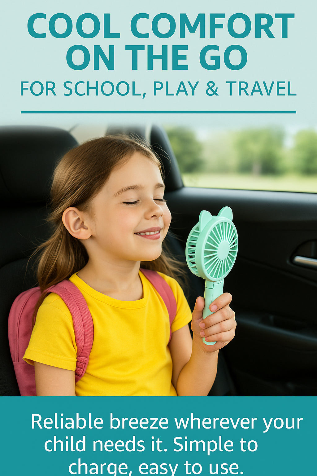 A2Z 4 Kids Portable Mini USB Fan Rechargeable Cute Animal Ears Pink/Blue Fan