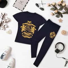 Girls Top Kids Short sleeves Varsity Lion Print T Shirt & Legging Outfit Set