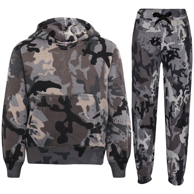 A2Z 4 Kids Girls Boys Unisex Tracksuit Camouflage Charcoal Print Hooded Sweat Hoodie & Bottom Jog Suit Joggers Age 5 6 7 8 9 10 11 12 13 Years