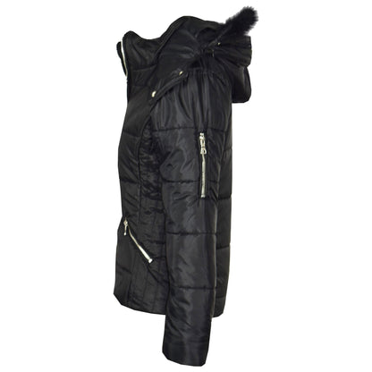 Girls Puffer Jacket Quilted Winter Coat Faux Fur Hood Warm Padded Zipped Coat