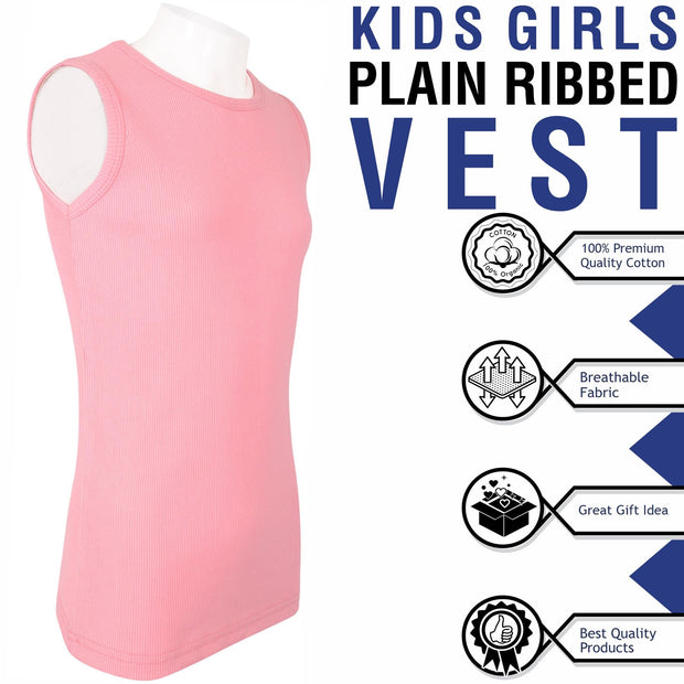 A2Z 4 Kids Kids Girls Ribbed Vest Top Designer's 100% Cotton Baby Pink Fashion Tank Tops T Shirts New Age 2 3 4 5 6 7 8 9 10 11 12 13 Years - A2Z 4 Kids