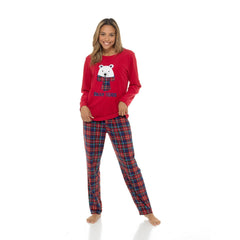 Ladies Fleece Pyjama Set Cosy Dog & Bear Warm Winter Loungewear Sizes 8-22
