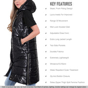 A2Z Ladies Adults Sleeveless Gilet Oversized Wet Look Hooded Quilted Gilet Padded Long Line Vest Jacket Sleeveless Coat Urban Winter Wear