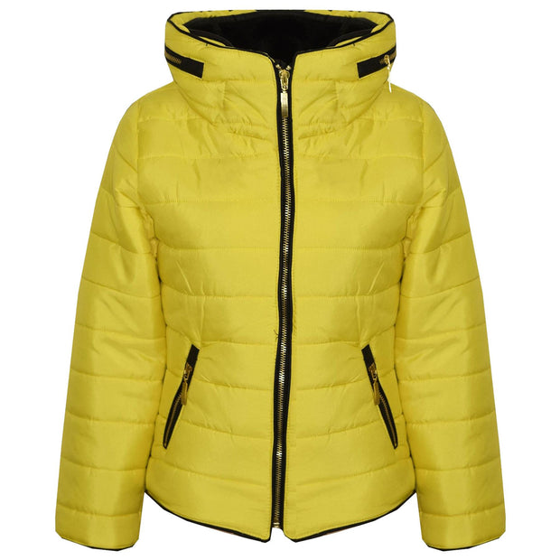 Girls Jacket Kids Padded Mustard Puffer Buble Fur Collar Quilted Warm Thick Coat