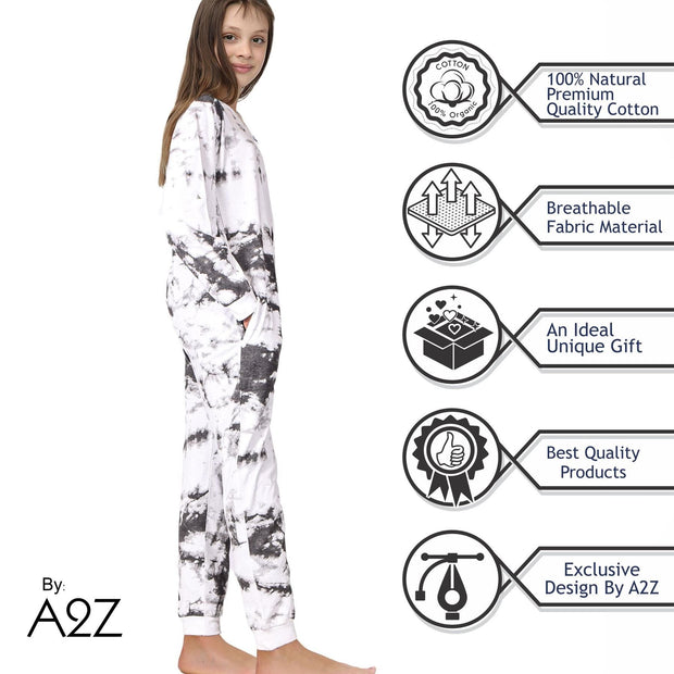 A2Z Onesie One Piece Kids Pyjamas Sleepsuit Black Tie Dye Printed Girls Outfit