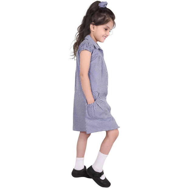 Girls Uniform School Dress Gingham Check Printed Dress With Matching Scrunchies - A2Z 4 Kids