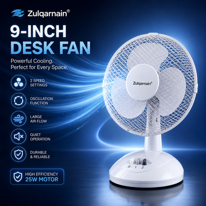9 Inch Desk Fan with Oscillation and Tilt Angle Design with 2 Speed Settings