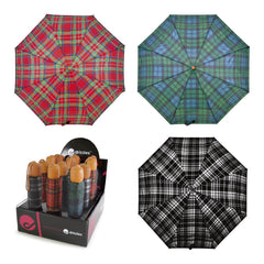 A2Z Supermini Umbrella Tartan|Wood Effect Handle|Protected from the Rain and Sun