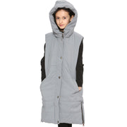 A2Z Kids Girls Down Vest Fashion Oversized Grey Hooded Quilted Gilet Padded Long Line Vest Jacket Long Sleeveless Coat Urban Winter Weae