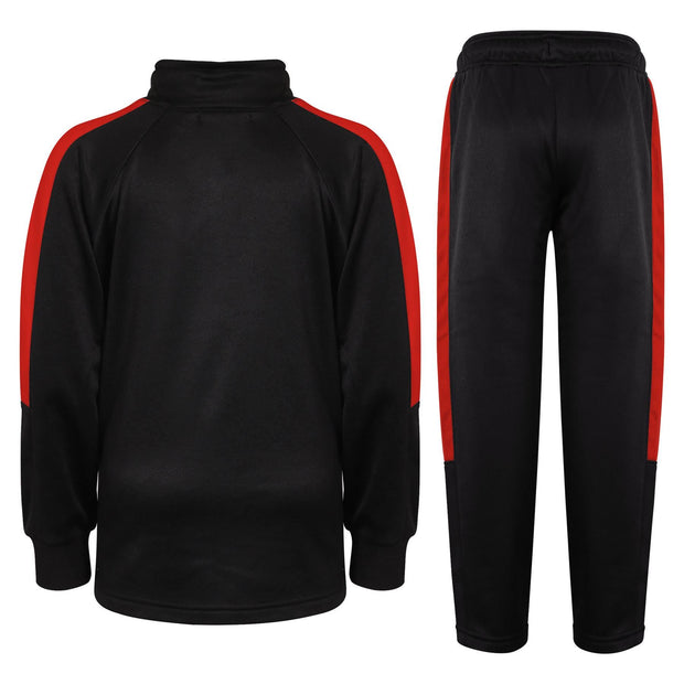 A2Z 4 Kids Girls Boys Unisex Tracksuit Red Contrast Panelled Fleece School PE Kit Zip Up Top Jogging Bottoms & Hoodie Set Age 2-13 Years