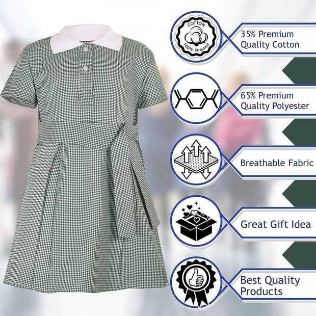 Kids Girls Gingham School Dress Check Belted Dresses With Matching Scrunchies - A2Z 4 Kids