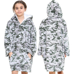 Kids Girls Boys Oversized Hoodie Blue Tartan Printed Snuggle Soft Fleece Blanket