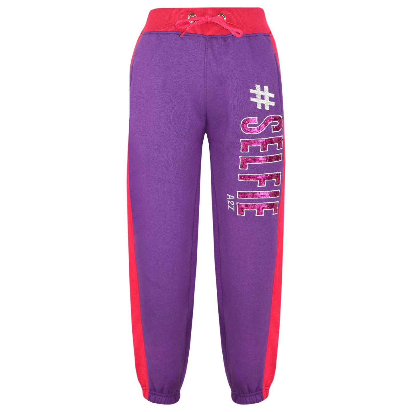 A2Z 4 Kids #SELFIE Tracksuit Sequin Embroidered Purple & Pink Hoodie with Jogger Sweatpants Sports Casual Fashion Activewear Set Girls Boys Childrens Age 5-13 years