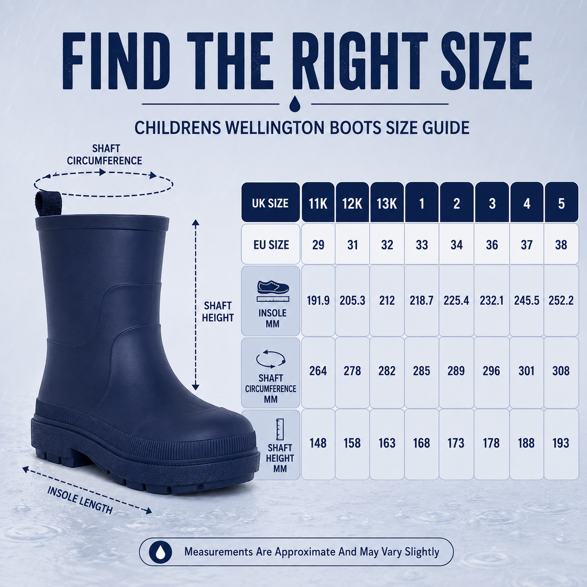 Kids Girls Wellington Wellies Non-Slip Waterproof Lightweight Rain Boots