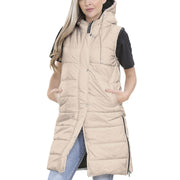 Ladies Sleeveless Gilet Oversized Hooded Quilted Gilet Padded Long Line Coat