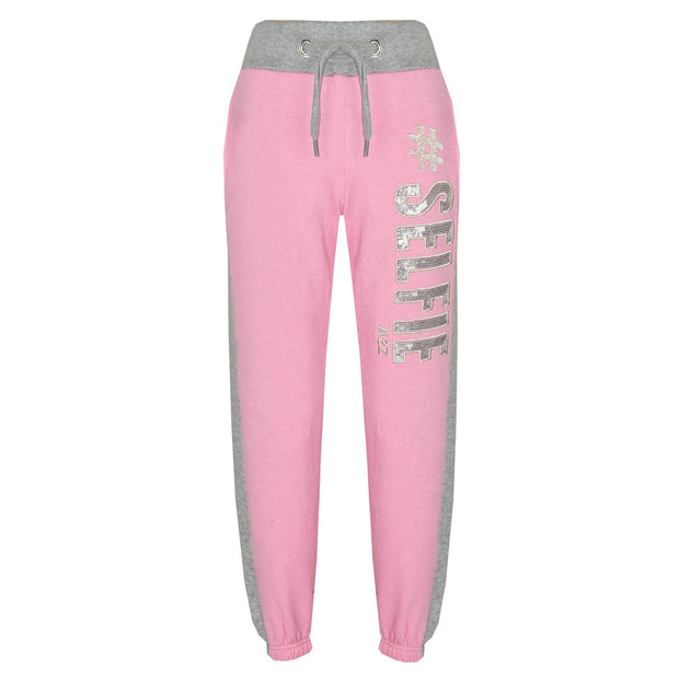 A2Z 4 Kids #SELFIE Tracksuit Sequin Embroidered Baby Pink & Grey Hoodie with Jogger Sweatpants Sports Casual Fashion Activewear Set Girls Boys Childrens Age 5-13 years