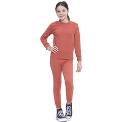 Kids Girls Ribbed Top & Bottom Tracksuit Lounge Wear Long Sleeves Outfit Set