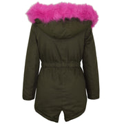 Kids Hooded Jacket Girls Fur Parka School Jackets Outwear Coat 5-13 Years