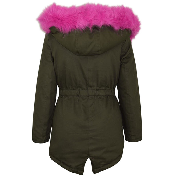 Kids Hooded Jacket Girls Fur Parka School Jackets Outwear Coat 5-13 Years