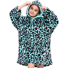 Kids Girls Boys Oversized Hoodie Blue Tartan Printed Snuggle Soft Fleece Blanket