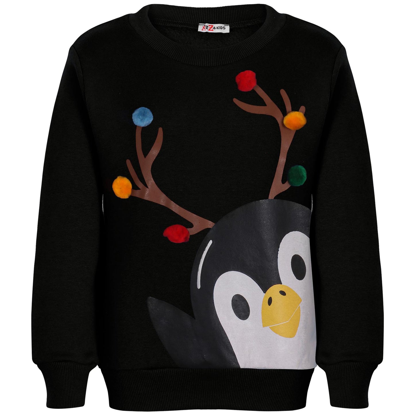 Kids Girls Boys Christmas Penguin Face Sweatshirt Long Sleeve Trendy Jumper 2-13