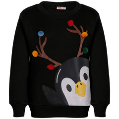 Kids Girls Boys Christmas Penguin Face Sweatshirt Long Sleeve Trendy Jumper 2-13