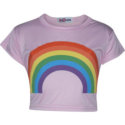 A2Z 4 Kids Girls Crop Tops Rainbow Print Baby Pink Stylish Fahsion Trendy T Shirt Tank Top & Tees New Age 5 6 7 8 9 10 11 12 13 Years