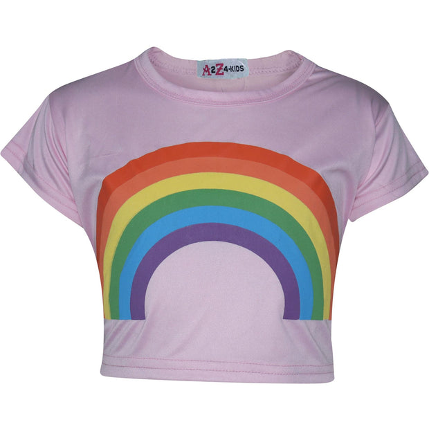 A2Z 4 Kids Girls Crop Tops Rainbow Print Baby Pink Stylish Fahsion Trendy T Shirt Tank Top & Tees New Age 5 6 7 8 9 10 11 12 13 Years