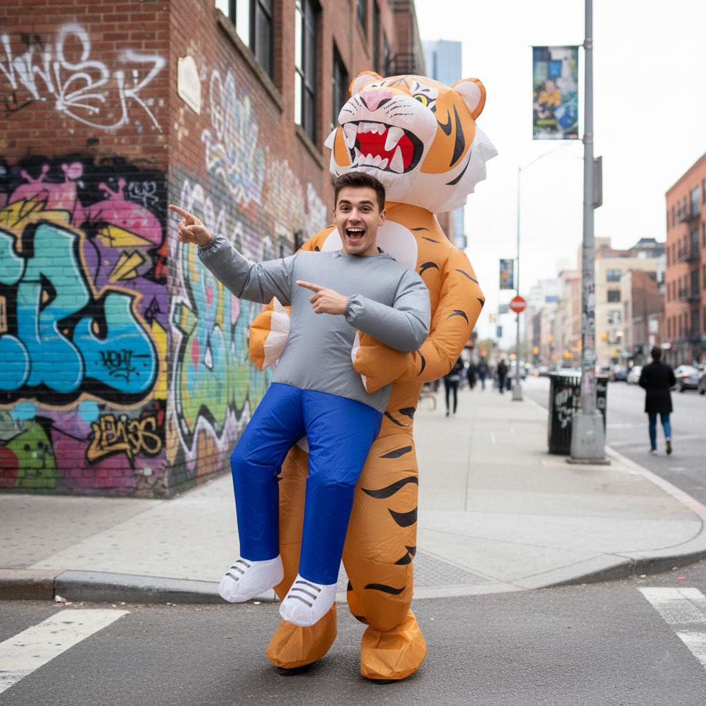 A2Z Adults Mens Ladies Inflatable Tiger Halloween Costume Box Funny Fancy Dress