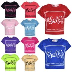 Girls Top Kids Selfie Print Stylish Crop Top & Skater Skirt Set Age 7-13 Years