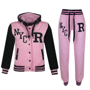 A2Z 4 Kids Girls Boys Baby Pink Baseball Tracksuit NYC Jacket & Trouser Sports Hoodie Bottom Joggers Age 2 3 4 5 6 7 8 9 10 11 12 13 Years