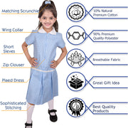 Kids Girls 2 Pack Uniform School Zip Up Gingham Dress With Matching Scrunchies - A2Z 4 Kids