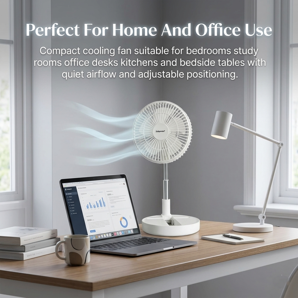 8 Inch USB Foldable Desk Fan Portable White Cooling Fan with Adjustable Height