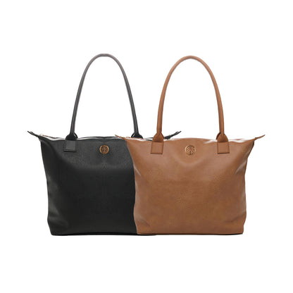 Womens Large PU Leather Tote Bag Shoulder Handbag Work Office Shopper Black Tan