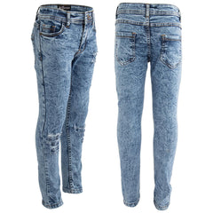Kids Girls Stretchy Jeans Dark Blue Denim Ripped Tie Dye Print Skinny Jeggings
