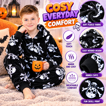Kids Fun Halloween Skull Bones Print Onesie Pyjama Sets For Girls Boys Jumpsuit