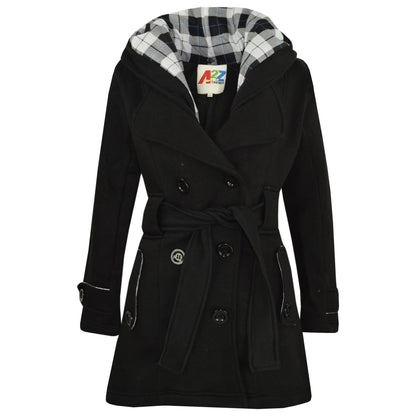 A2Z 4 Kids Kids Girls Parka Jacket Hooded Trench Coat Fashion Wool Blends Warm Padded Black Jacket Oversized Lapels Belted Cuffs Long Overcoat New Age 5 6 7 8 9 10 11 12 13 Years