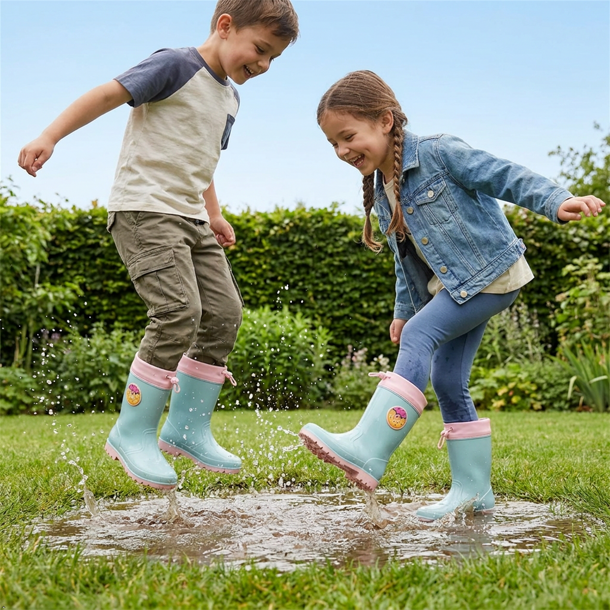 Kids Waterproof Wellington  PVC Rain Wellies Adjustable Warm Lined Non Slip Sole
