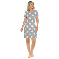 A2Z Ladies Short Sleeves Nightie Star Cotton Jersey Nightshirts Night Dress 8-22