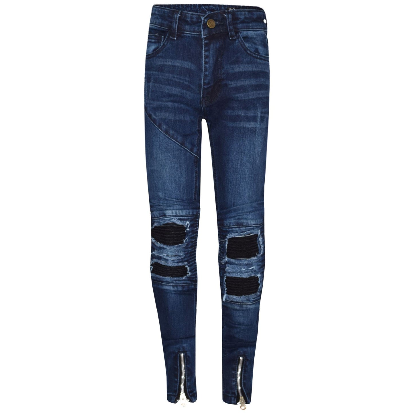 Kids Girls Stretchy Jeans Designer Ripped Drape Panel Denim Pant Trouser 5-13 Yr