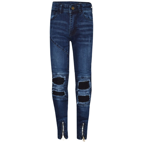 Kids Girls Stretchy Jeans Designer Ripped Drape Panel Denim Pant Trouser 5-13 Yr