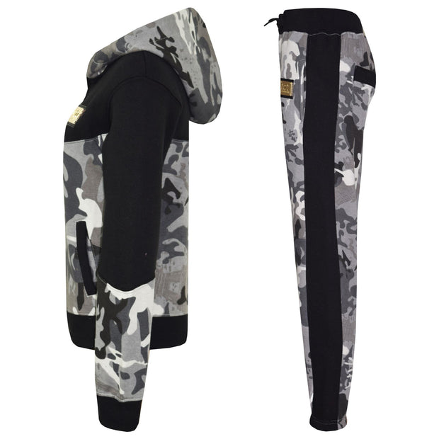 A2Z 4 Kids Boys Girls Cotton Tracksuit Camouflage Charcoal Fleece Hoodie Top Joggers Bottom Suit Set Age 2-13 years