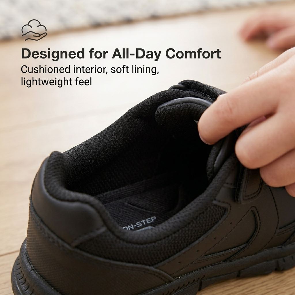 Kids Boys School Shoes Black Twin Strap Touch Fastening Trainers PU Grip Sole