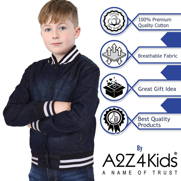 A2Z 4 Kids Boys Girls Ribbed Collar & Cuffs Denim Jacket 100% Cotton Kids Outerwear with Ribbed Hem Snap Button Closure Timeless Fashion for Everyday Adventures