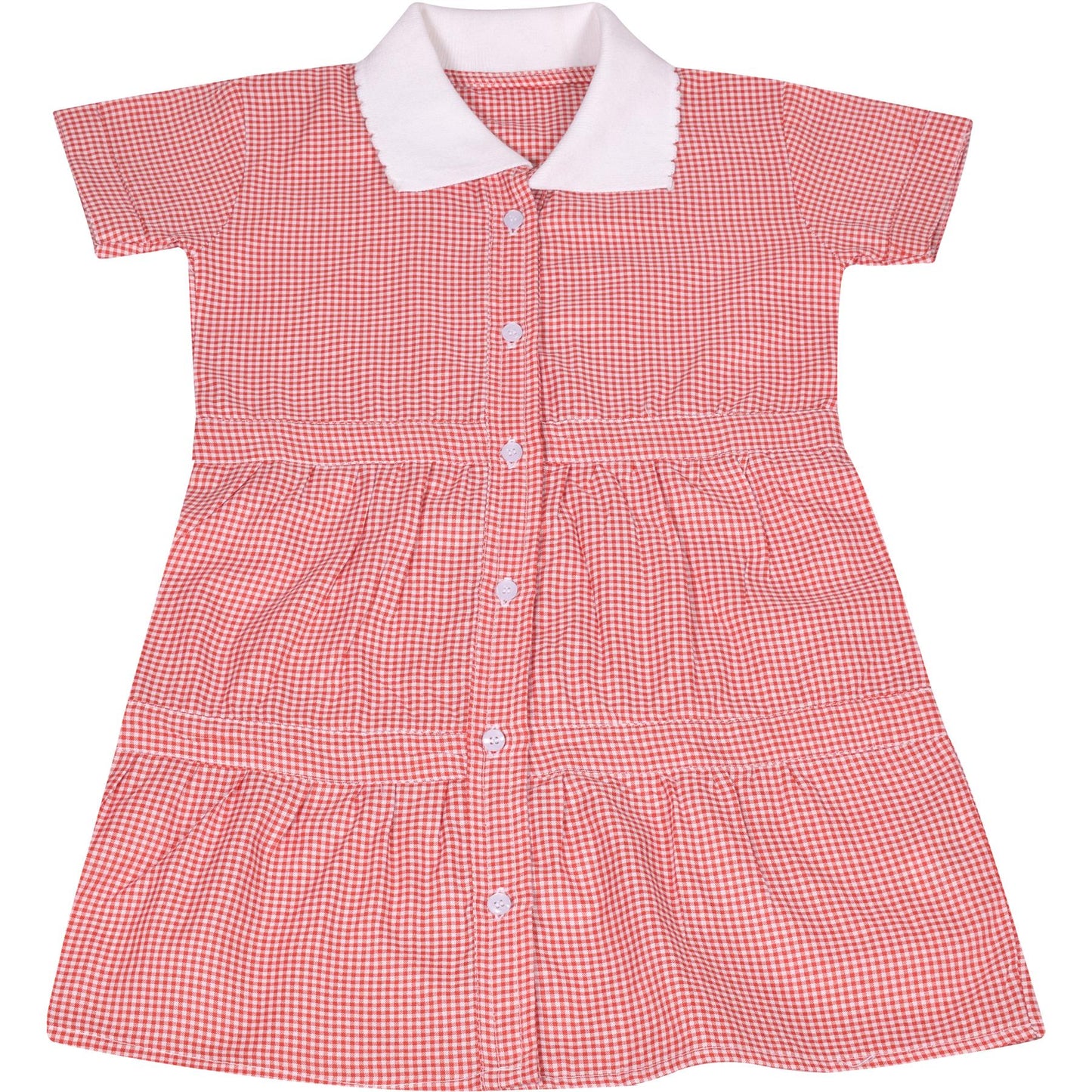 Kids Girls 2 Pack Gingham School Dress Check Button Up Tiered Dresses With Scrunchies