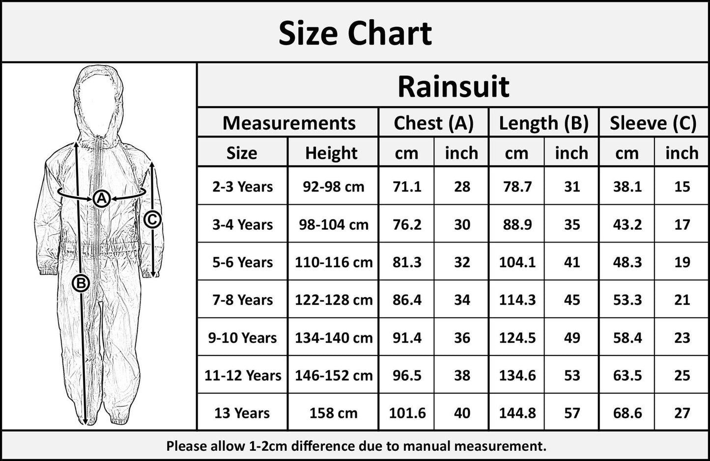 Girls Boys Raincoat Kids Puddle Suit All in One Waterproof Hooded Rainsuit
