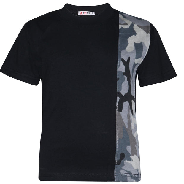 A2Z 4 Kids Kids Boys T Shirt Shorts 100% Cotton Camo Charcoal Contrast Panelled Trendy Fashion Summer Top Short Set New Age 5 6 7 8 9 10 11 12 13 Years